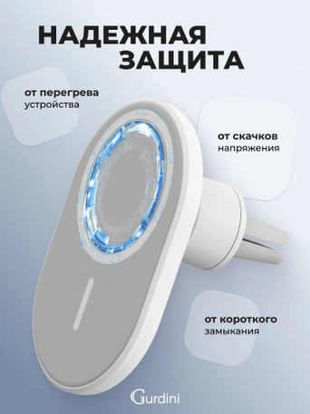 Автодержатель на дефлектор Gurdini Wireless Magsafe Car Charger Белый