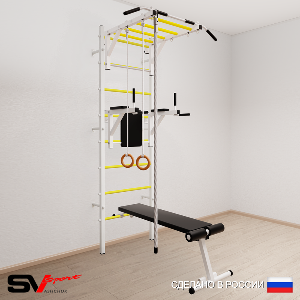 Шведская стенка Sv Sport усиленная 654 (Турник рукоход/Брусья/Скамья/Канат/Кольца)