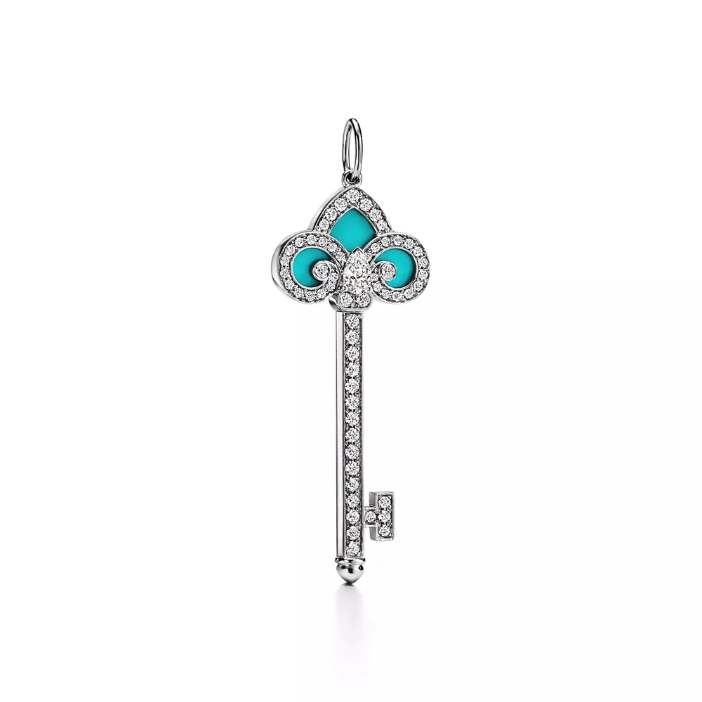 Ключ из платины с бриллиантами и бюрюзой, Tiffany 💠 Fleur de lis key - В наличии