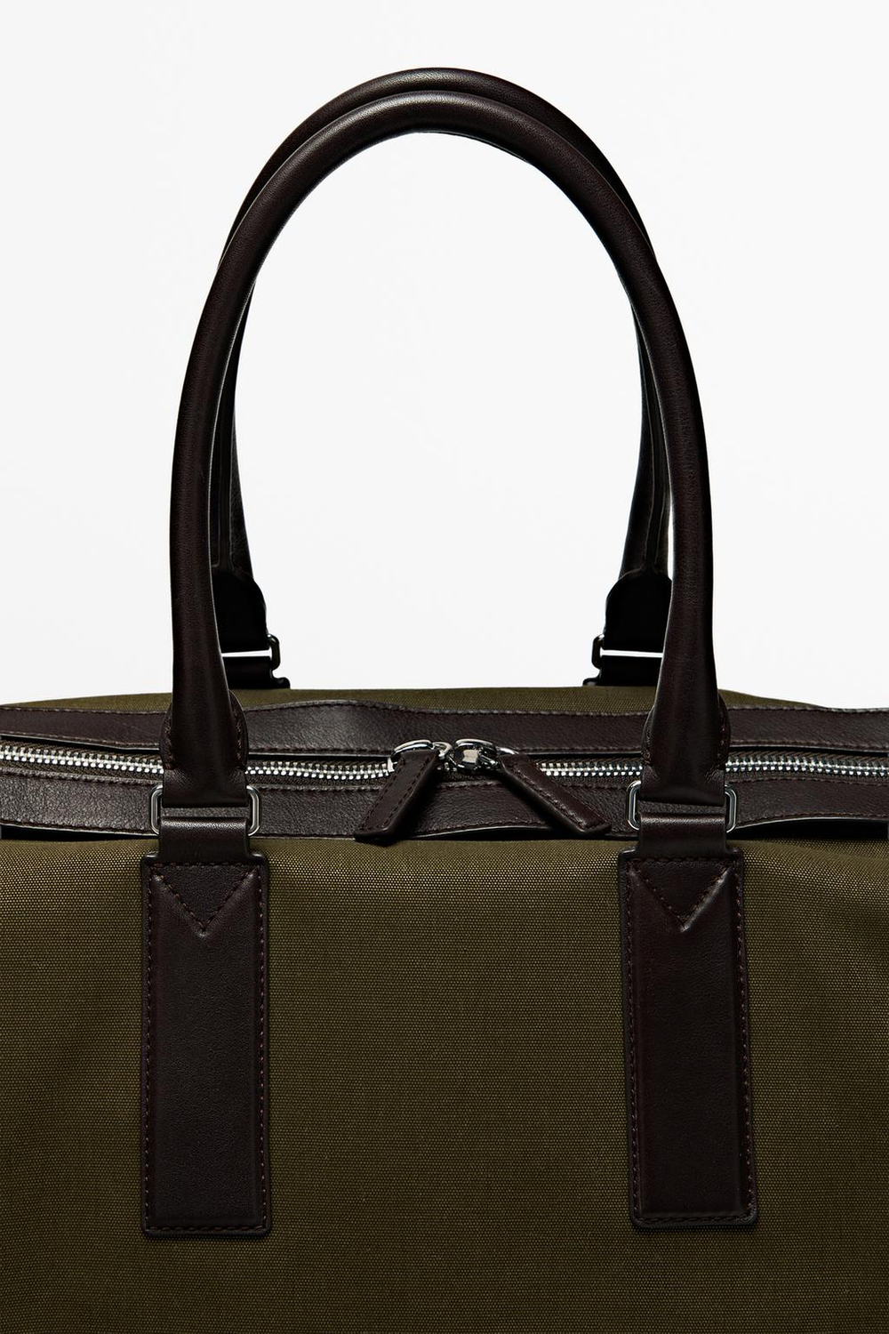 Massimo Dutti Дорожная сумка с отделкой из кожи наппа, Хаки