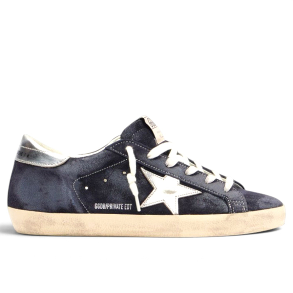Women's Golden Goose Super-Star in Dark Blue Suede with Silver Star