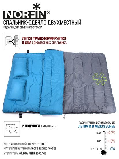 Спальный мешок NORFIN Alpine Comfort Double 250 (одеяло, +5°C)