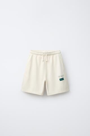 ZARA КОМПЛЕКТ ИЗ ФУТБОЛКИ И ШОРТОВ ИЗ ТКАНИ ИНТЕРЛОК, ЭКРЮ