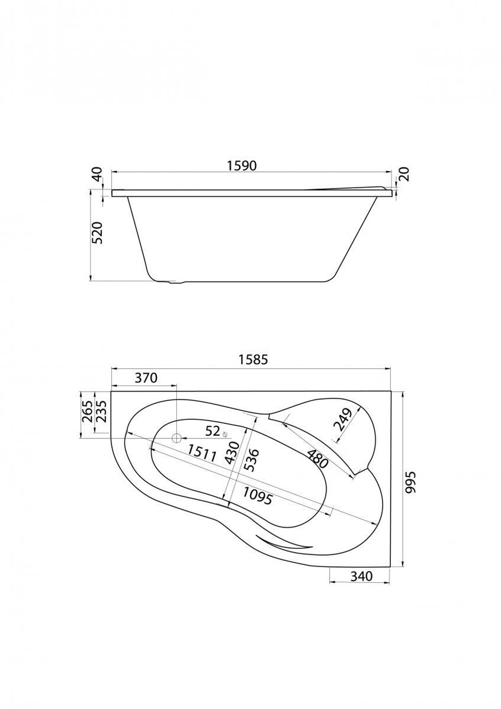 Ванна акриловая SANTEK ИБИЦА XL 160х100 правая (Без монтажного комплекта) 1WH112037