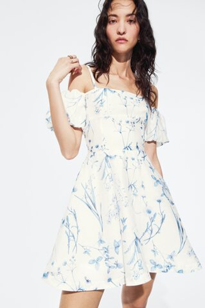 Платье из смеси льна с вырезами на плечах - H&M