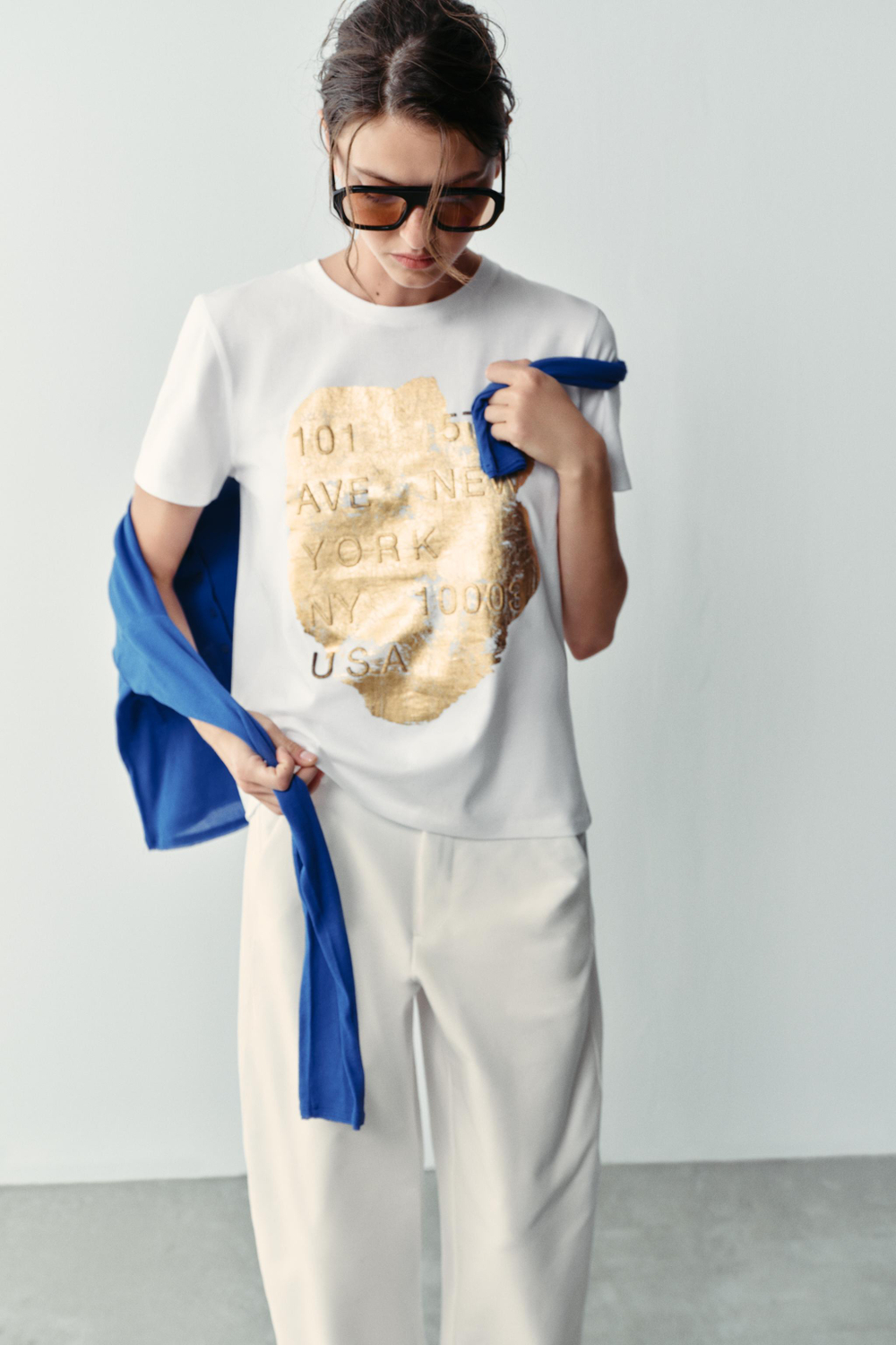ZARA ФУТБОЛКА С ЭФФЕКТОМ МЕТАЛЛИК, ЗОЛОТИСТЫЙ