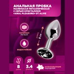 Анальная пробка маленькая Alive Anal Pleasure металл с серым кристаллом M: 8х3,4 см
