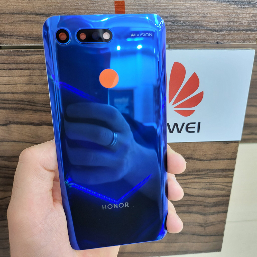 Крышка для Honor View 20 - задняя стеклянная панель "Хорошее качество" (синего цвета)