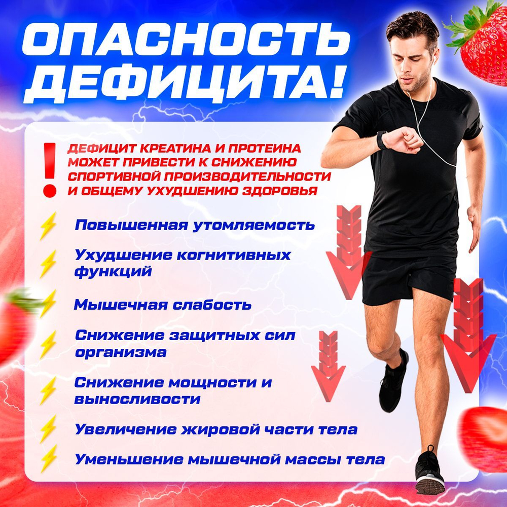 Комбо набор Протеин сывороточный клубничный 900 гр 30 порций + Креатин моногидрат без вкуса 300 гр 60 порций + Витамин С 60 капсул