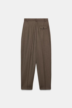 ZARA БРЮКИ BALLOON ИЗ СМЕСОВОЙ ШЕРСТИ ZW COLLECTION, КОРИЧНЕВЫЙ МЕЛАНЖ
