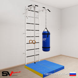 Шведская стенка Sv Sport усиленная 6137 (Турник стандарт/Канат/Кольца/Цепь/Мешок 30кг/Мат 1м)