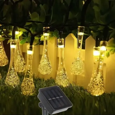 Гирлянда для улицы «Капля росы» 3 м 20 ламп LED чёрный провод, 2 реж.,IP55, Теплый белый (солнечная батарея)