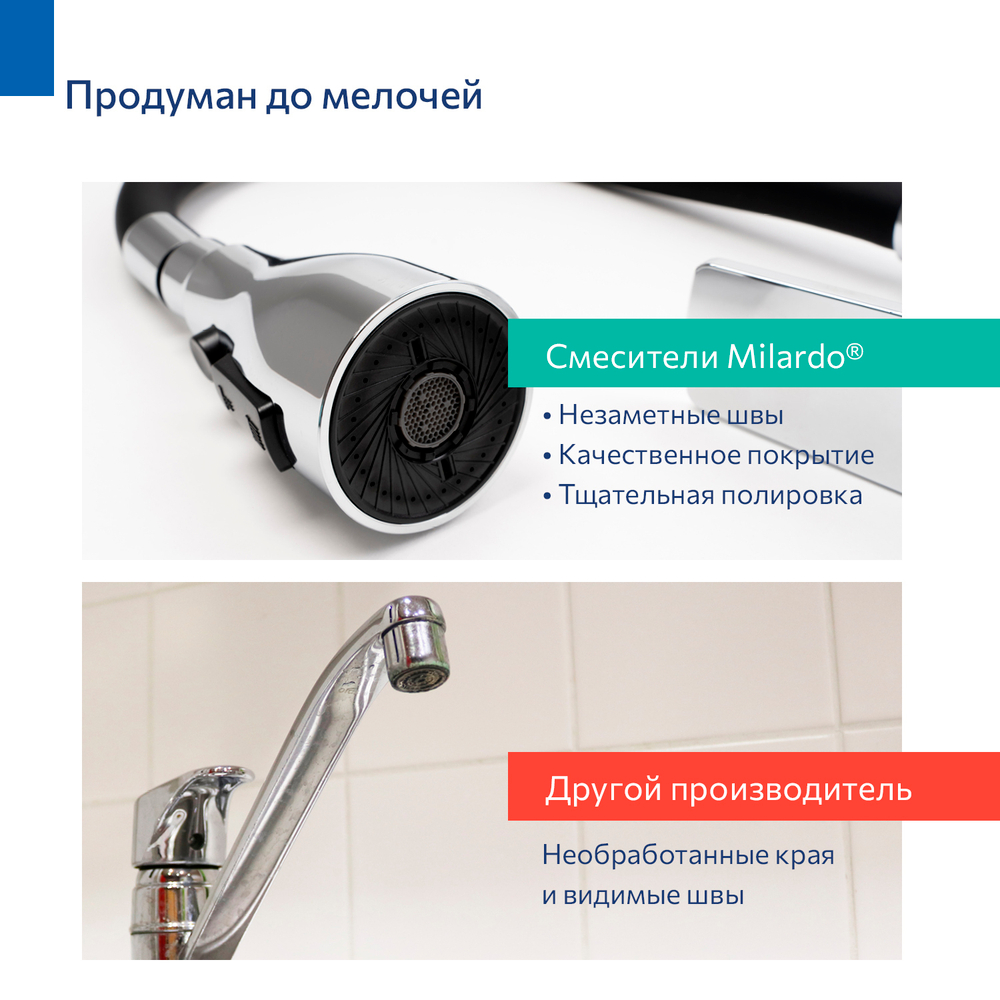 Смеситель для кухни 35к Milardo POLSB0FM05 Поли (Poli) выс. гиб.черный излив, п/гайку, пластик, ХРОМ