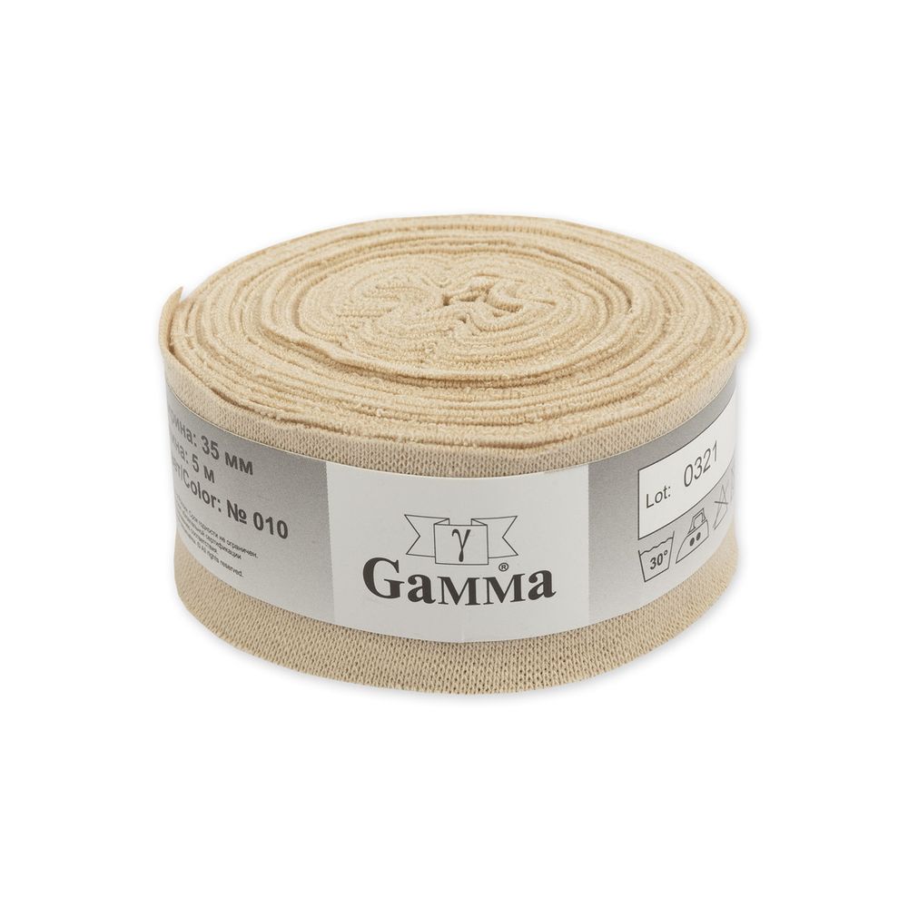 Косая бейка трикотажная 35 мм / 5 шт по 5 метров, (рибана), 010 кремовый, Gamma Косая бейка трикотажная 35 мм / 5 шт по 5 метров, (рибана), 010 кремовый, Gamma