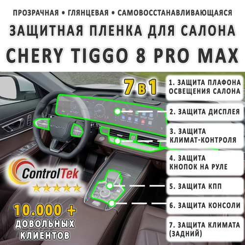 Chery Tiggo 8 Pro Max (2023) - комплект защитных пленок 7 в 1. Пленка защитная ControlTek HYBRID со слоем TOP COAT. Толщина: 6 mil. (175 мкм.)