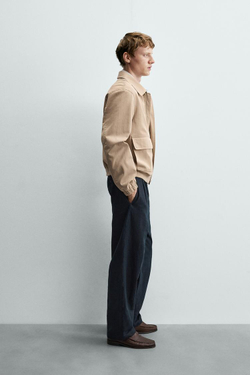 ZARA БРЮКИ RELAXED FIT ИЗ КОНОПЛИ И ХЛОПКА, МОРСКОЙ ТЕМНО-СИНИЙ
