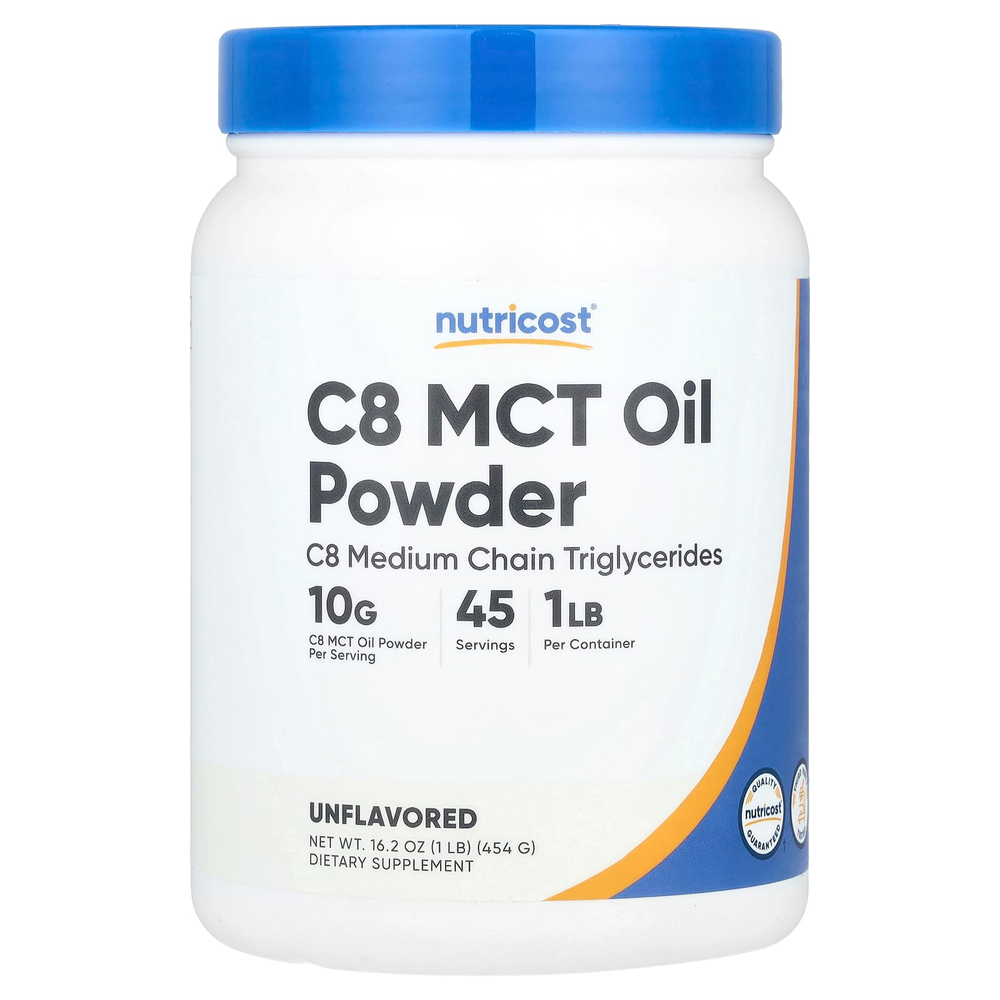 Nutricost, C8 MCT, порошок из масла, без добавок, 454 г (1 фунт)