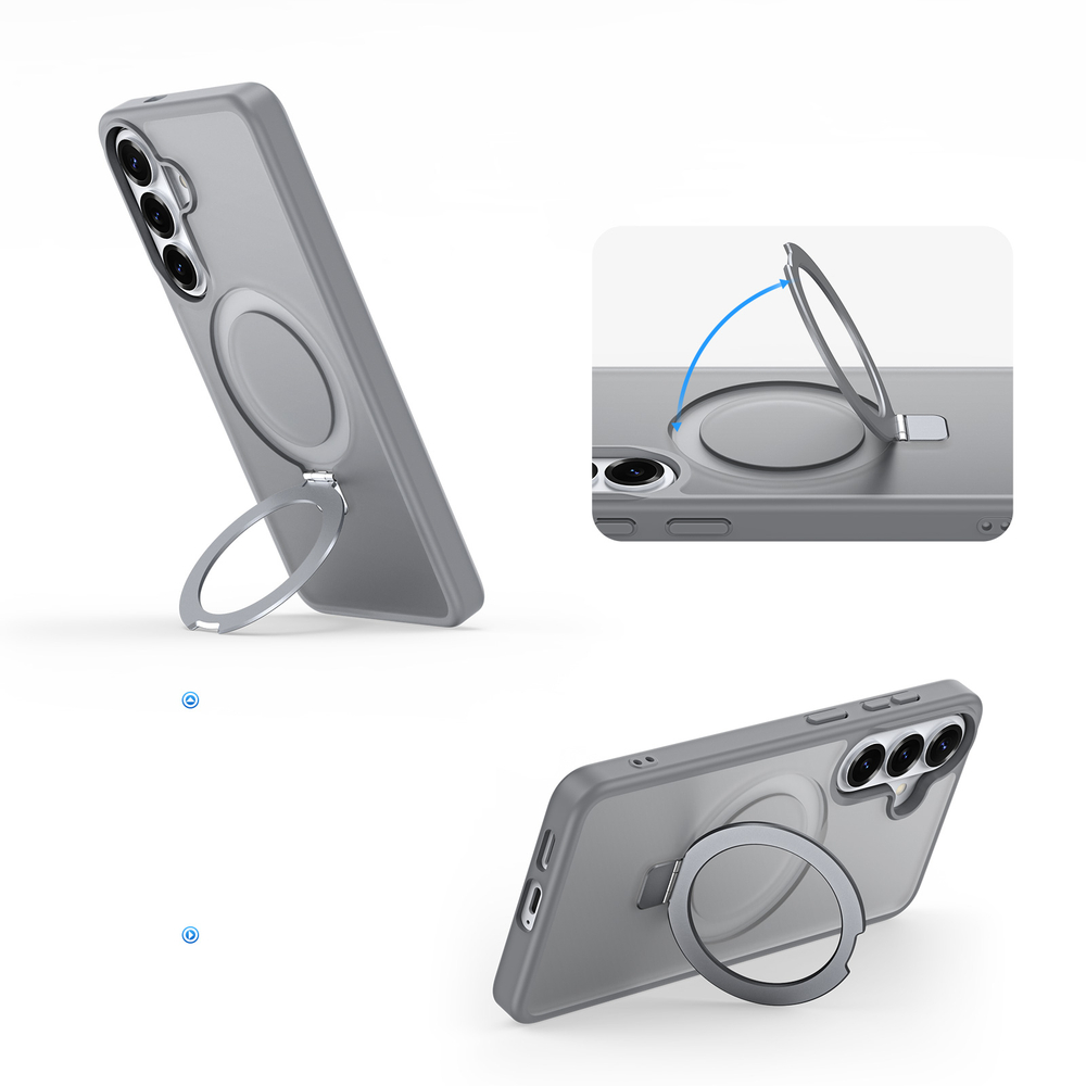 Матовый чехол серого цвета с MagSafe для Samsung Galaxy S26, серия Yind Series Case от Dux Ducis (версия с магнитной откидной подставкой)