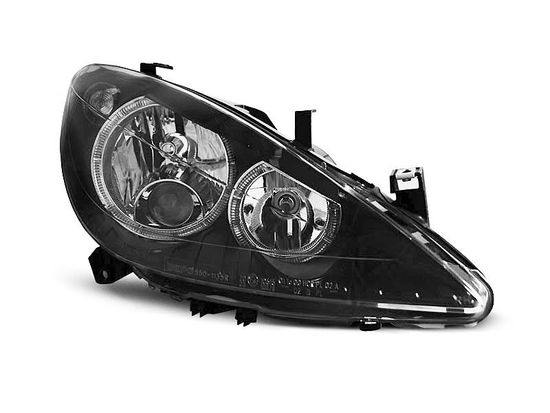Передние фары angel eyes black для Peugeot 307