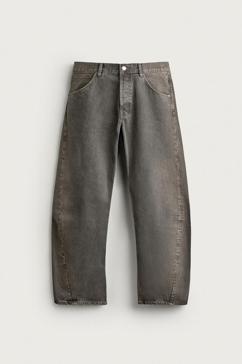 ZARA ДЖИНСЫ LOOSE FIT С ПОВОРОТНЫМИ ШВАМИ, СЕРЫЙ/БЕЖЕВЫЙ