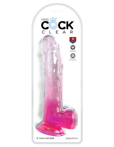 Розовый фаллоимитатор с мошонкой на присоске 9’’ Cock with Balls - 24,8 см. (Цвет: розовый)