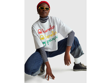 Benetton Укороченная футболка свободного кроя Stranger Things, белый