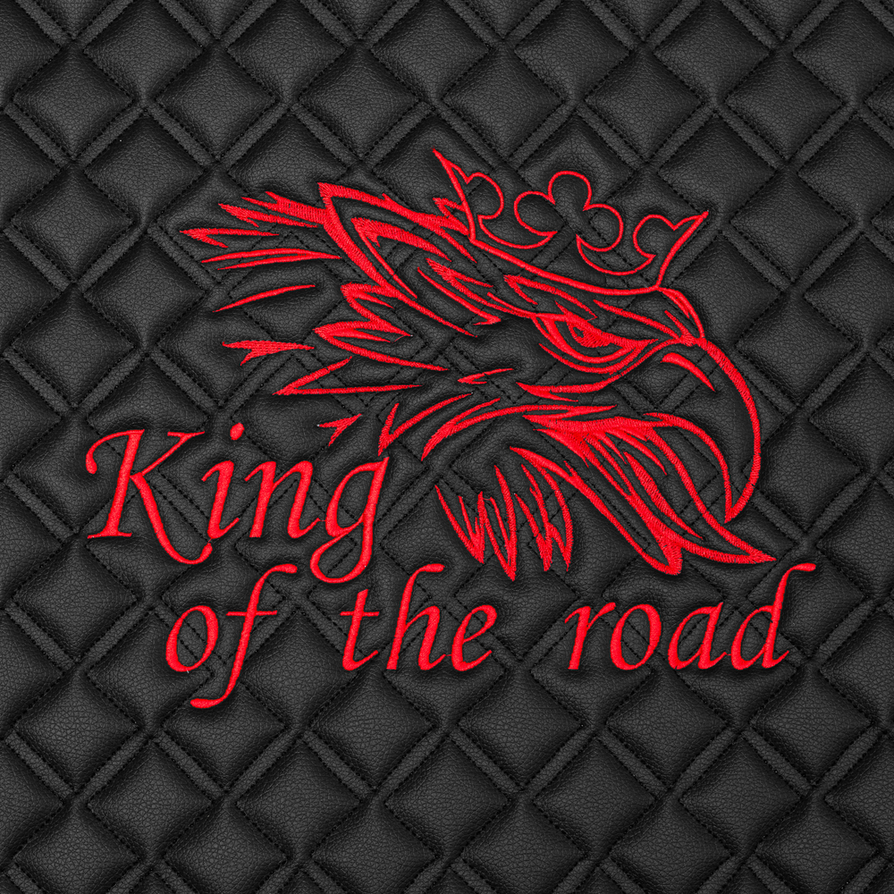 Ковры SCANIA 4 серия P 124L, (экокожа, черный, красный кант, красная вышивка)