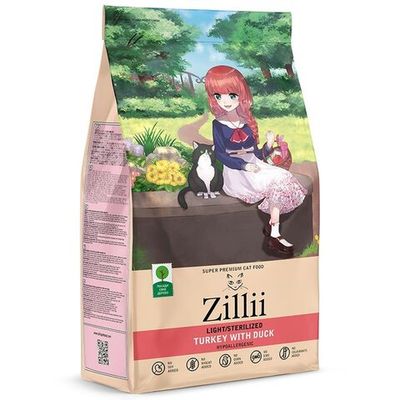 Сухой корм ZILLII Light/Sterilized Cat для взрослых стерилизованных кошек с индейкой и уткой, пакет 2кг