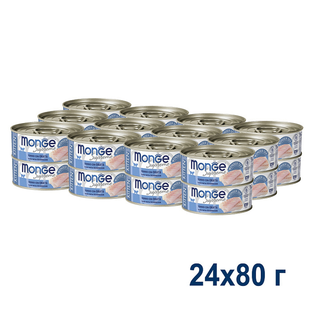 Влажный корм Monge Supreme kitten для котят из тунца с дорадо, консервы 80 г - 24 шт