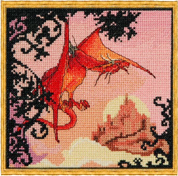 Набор для вышивания нитками Nimue, Dragon Rouge (Красный дракон), 15х15 см