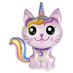 Шар (35"/89 см) Фигура, Котенок-единорог, Розовый 1 шт.
