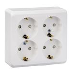 Schneider Electric ЭТЮД Белый Розетка 4-местная открытая установка с заземляющими контактами со шторками PA16-208B