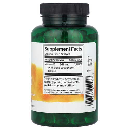 Swanson Vitamins, Витамин E, 400 МЕ, 250 мягких таблеток
