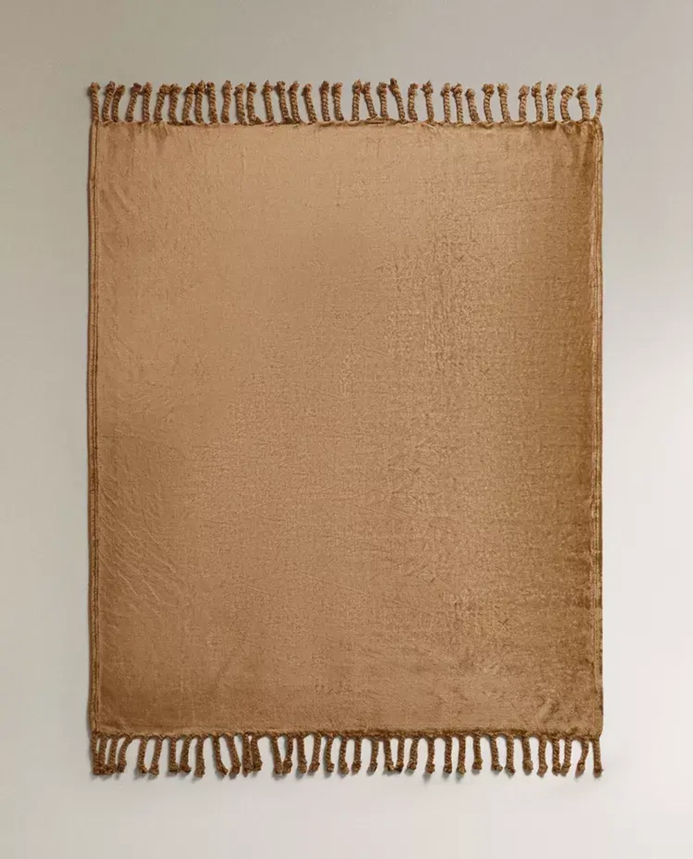 ZARA HOME ПЛЕД ИЗ ФЛИСА С БАХРОМОЙ, КОРИЧНЕВЫЙ