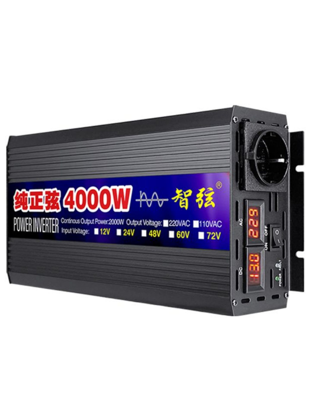 Инвертор 12V-220V 4000W ERO Иероглиф черный иерог чистый синус