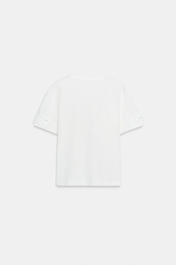 ZARA ФУТБОЛКА С ЦВЕТНОЙ ВЫШИВКОЙ, БЕЛЫЙ