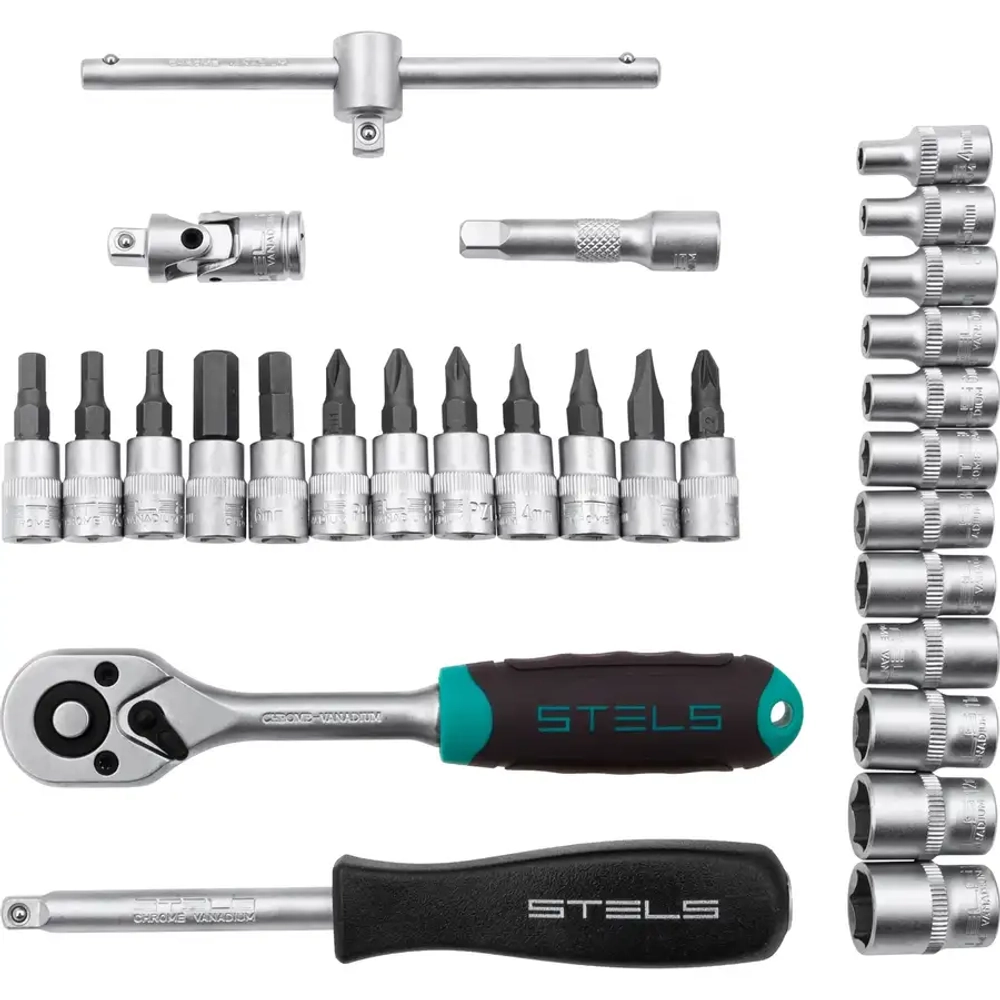 Набор инструментов, 1/4", CrV, 29 предм.// STELS 14100