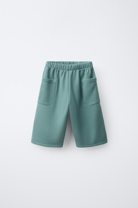 ZARA БРЮКИ WIDE LEG ИЗ МЯГКОЙ ТКАНИ С НАШИВКОЙ, ЦВЕТ МОРСКОЙ ВОЛНЫ
