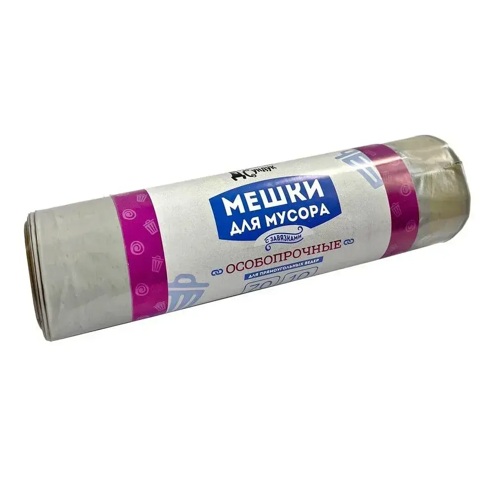 Мешки для мусора с Завязками для Прямоугол. ведер 70л в рул 10шт 35мкм ПВД Домашний Сундук