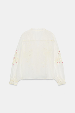 ZARA РУБАШКА ИЗ ОРГАНЗЫ С ВЫШИВКОЙ — ZW COLLECTION, ЭКРЮ