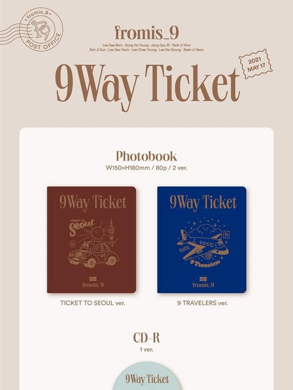 Альбом Fromis_9 - 9 Way Ticket 2nd Single Album 2 Version SET