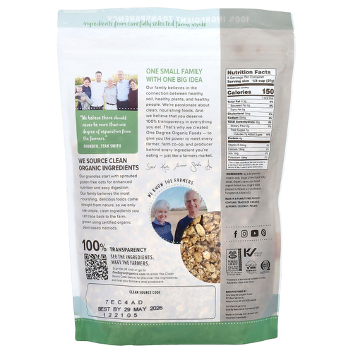 One Degree Organic Foods, гранола с проросшим медом и коноплей, 312 г (11 унций)