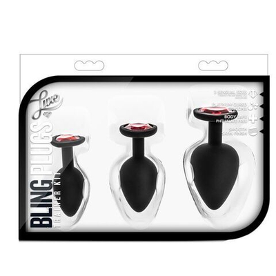 Набор черных анальных пробок с красным кристаллом-сердечком Bling Plugs Training Kit (Цвет: черный)