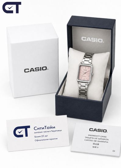 Casio LTP-V009D-4E General часы наручные женские — прямоугольная классика с нежно-розовым циферблатом