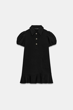 ZARA КОРОТКОЕ ПЛАТЬЕ С РУКАВАМИ СО СКЛАДКАМИ, ЧЕРНЫЙ