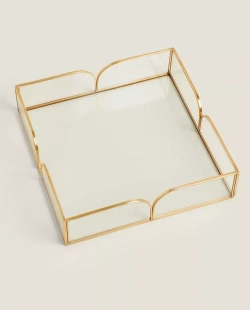 ZARA HOME СТЕКЛЯННЫЙ ДЕРЖАТЕЛЬ ДЛЯ САЛФЕТОК С МЕТАЛЛИЧЕСКОЙ ОТДЕЛКОЙ, ЗОЛОТОЙ