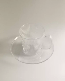 ZARA HOME КОФЕЙНАЯ ЧАШКА И БЛЮДЦЕ ИЗ ТЕРМОСТОЙКОГО СТЕКЛА, ПРОЗРАЧНЫЙ