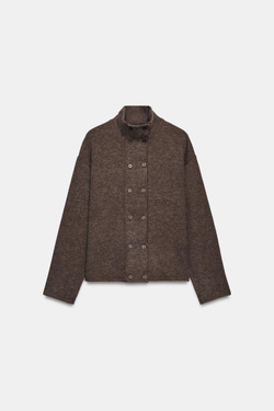 ZARA ТОП ИЗ МЯГКОЙ ТКАНИ С ДВУБОРТНОЙ ЗАСТЕЖКОЙ, ШОКОЛАДНЫЙ