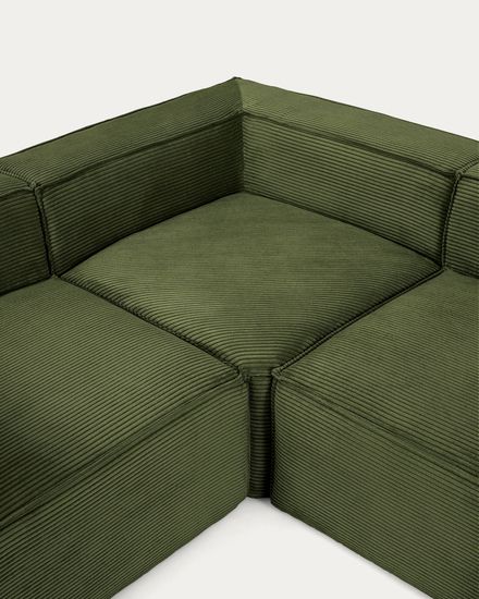 6-местный угловой диван Blok La Forma в зеленом толстом вельвете 320 x 320 см