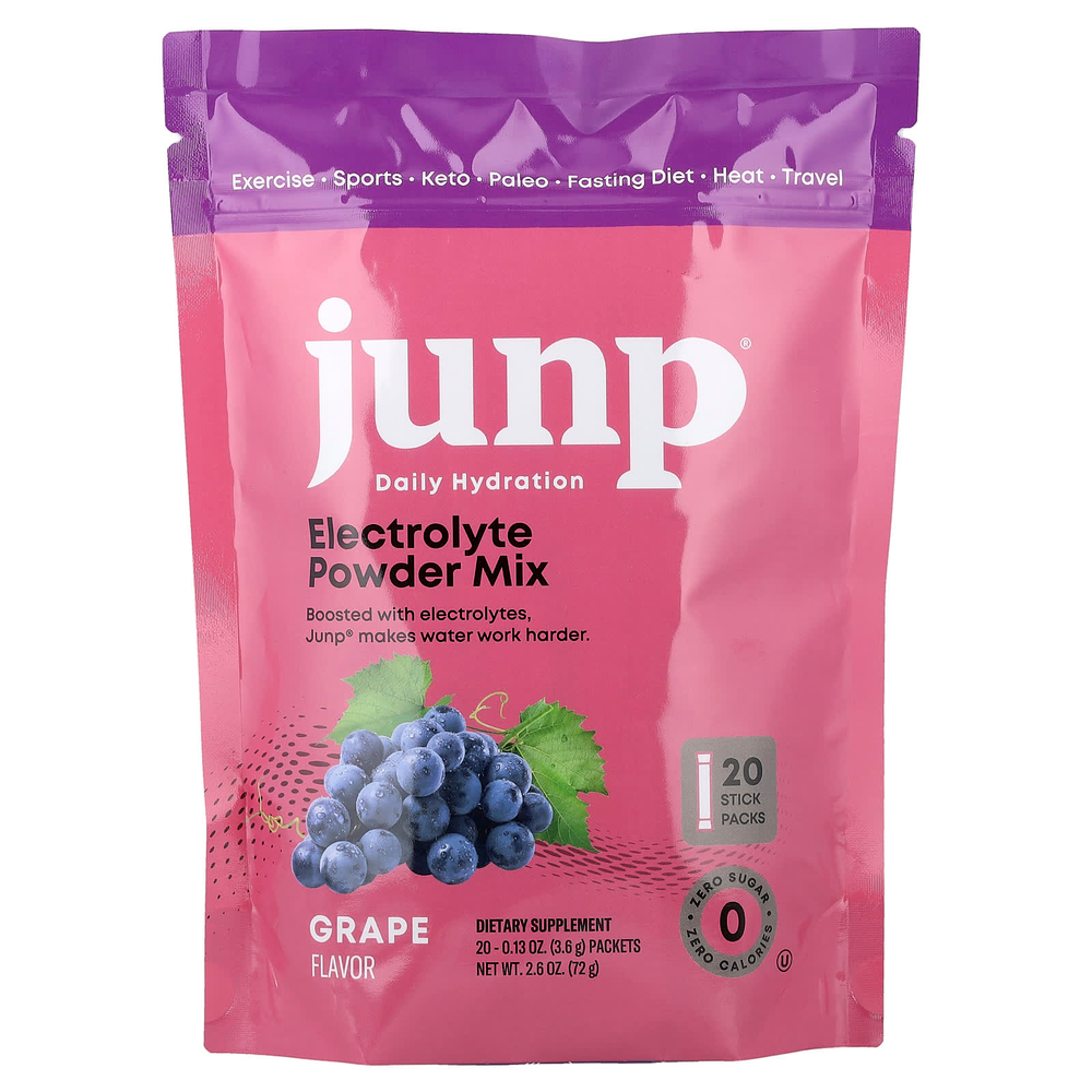 JUNP Hydration, электролитная порошковая смесь, со вкусом винограда, 20 пакетиков по 3,6 г (0,13 унции)